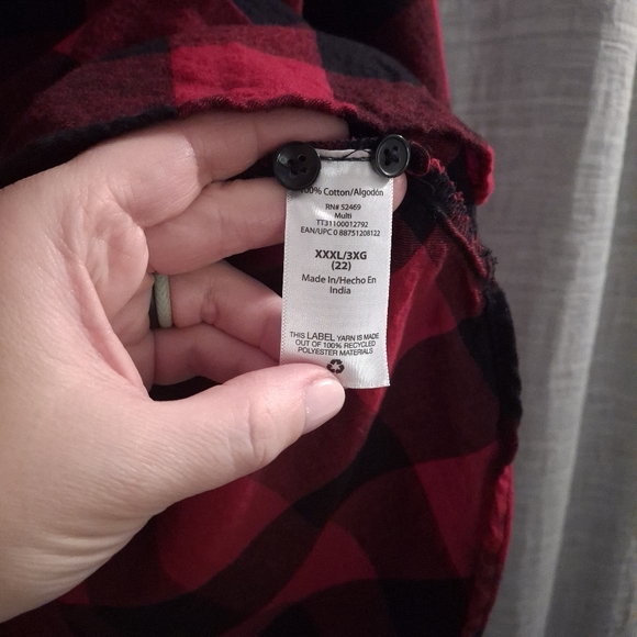Time and Tru Blk/Red Buffalo Plaid Flannel-Size XXXL - Picture 4 of 6